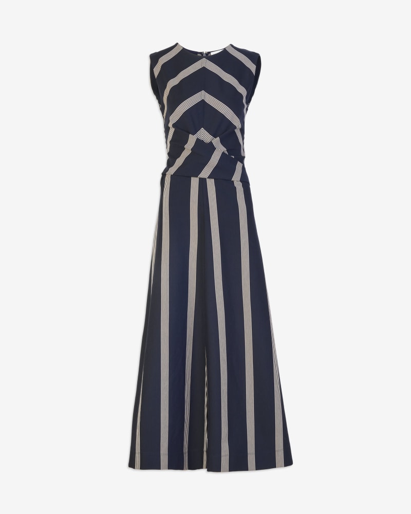 Front of a size XL Theo Dress in Maritime Blue/Birch by Tanya Taylor. | dia_product_style_image_id:322378